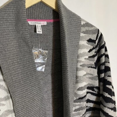 Suéter Cárdigan Jacquard Isaac Mizrahi Live Pequeño Estampado Animal Cebra Manga 3/4 Foto 1 de 4