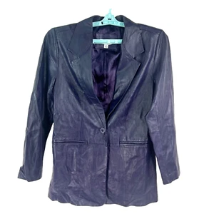 D& Co. Leather Jacket Blazer Womens Size M Blue - Picture 1 of 10