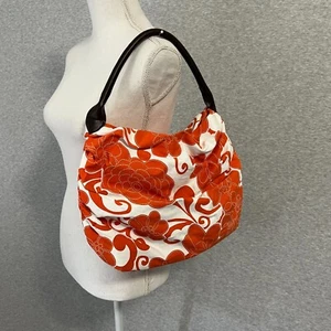 Saks 5th Ave Bag Canvas Tote Shoulder Orange White Floral Tropical Beach Cruise - Picture 1 of 9