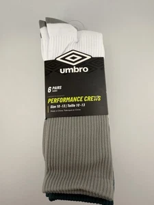 UMBRO 6 PAIRS PERFORMANCE CREW SOCKS LARGE Size 10-13 NWT - Picture 1 of 3