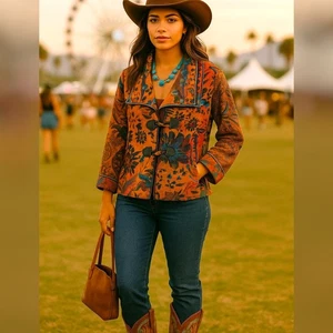 Parsley & Sage M Boho Southwestern Tapestry Wool Blend Toggle Jacket Artsy Coat - Picture 1 of 11