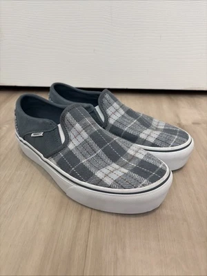 Tênis de skate VANS Asher plataforma azul, cinza e branco xadrez camurça tamanho EUA 7 - Imagem 1 de 4
