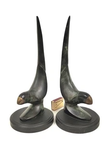 Paar Vogel sehr schöne Buchstützen Messing ? Skulptur Papagei ? auf Holzsockel - Bild 1 von 12