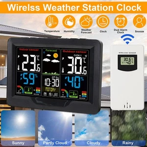 LCD Funk Wetterstation Uhr Innen Außen Thermometer Hygrometer A3H5 - Bild 1 von 11