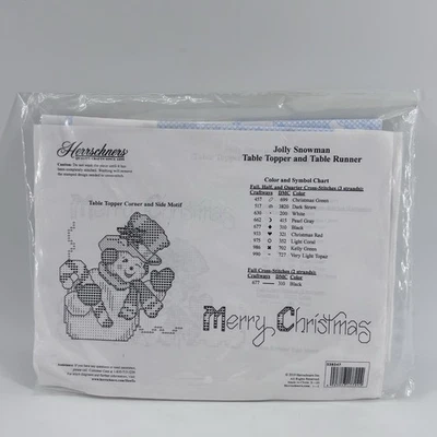 Herrschners Jolly Snowman Table Topper & Runner Stamped for Cross Stitch - Image 1 of 4