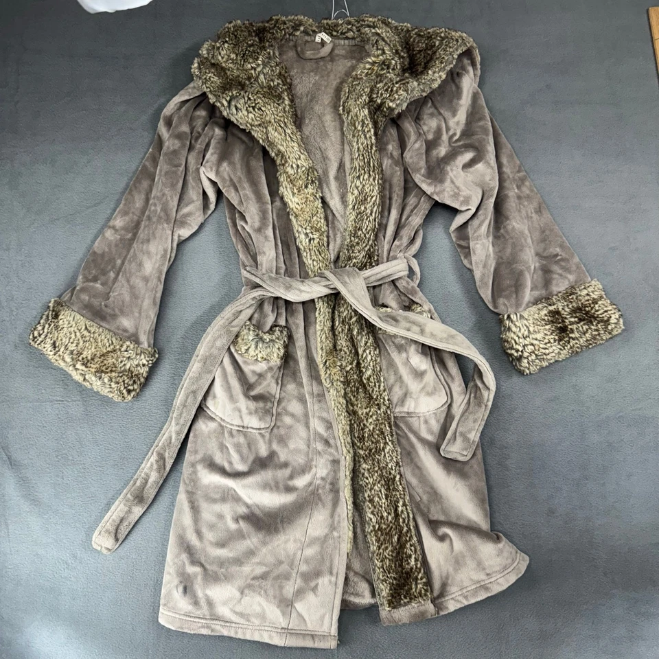 Pottery Barn Faux Fur Ombre Plush Hooded Robe Gray Large Loungewear - Image 1 of 4