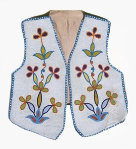 Old American Nez Perce Plant Designs Beaded. Front Powwow Vest NZV142 - Picture 1 of 2