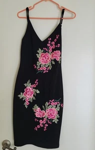 The Vintage Shop Dress Womens L Black Floral Embroidered Sleeveless Midi Evening - Picture 1 of 16