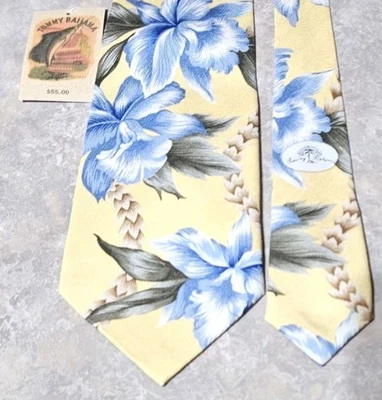 ¡NUEVO CON ETIQUETAS! Corbata de vestir TOMMY BAHAMA-amarilla espiga tejida seda, estampado floral para hombre Foto 1 de 3