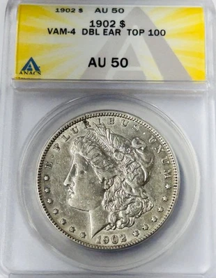 1902 P Morgan Silver Dollar ANACS AU50 VAM-4 Double Ear Top 100 Tough Date/VAM - Image 1 of 4