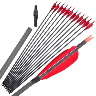 30" Pure Carbon Arrows 4" Natural Feather Spine 600 Archery Recurve Bow Hunting - Image 1 of 4