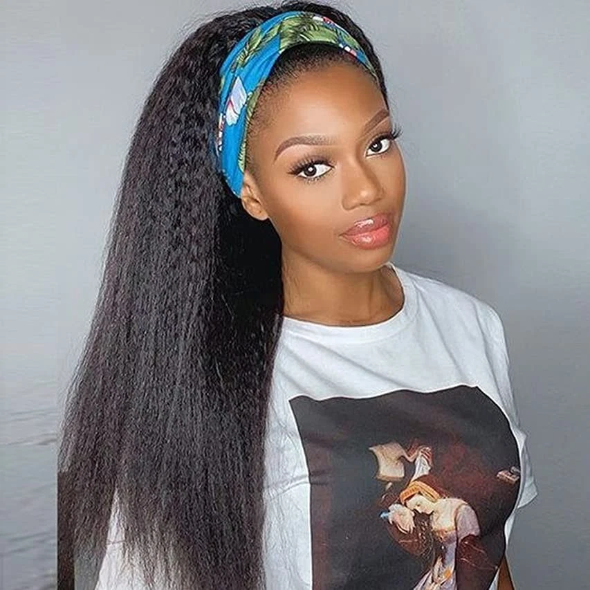 Yaki Headband wig Human Hair No Gel Kinky straight Headband Wigs for Black women - Image 1 of 4