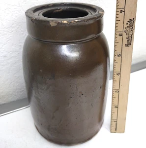 Antique Brown Glazed Stoneware Crock Pottery Jug 7" Rustic Primitive Marked: 474 - Picture 1 of 7