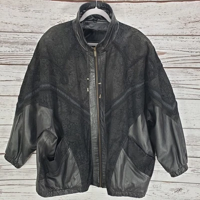 Chaqueta para mujer Wilson de cuero negra bordada cachemira talla 2X Foto 1 de 4