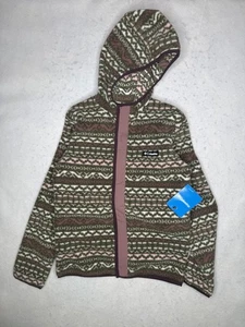 Giacca Columbia giovane grande verde rosa Highland pile pino full zip cappuccio - Foto 1 di 14