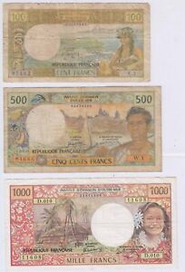 FRENCH PACIFIC PAPETTE/NOUMEA Lot 3 banknotes, check scans (S313)