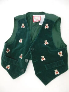 Baby Togs Brand Boys Teddy Bear Themed Vest Green Velvet Sz 3-6 Mos - Picture 1 of 4