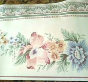 Wallpaper Border Swag Flower Rope Tassle Green Architectural Molding White W5192 - Picture 1 of 3