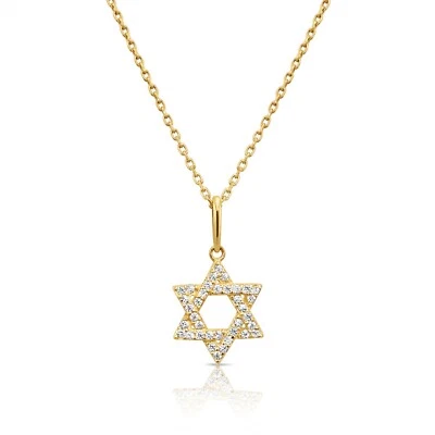 14K Real Solid Yellow Gold Dainty Star of David CZ Pendant Charm Necklace 18 in - Image 1 of 4