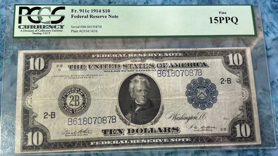 1914 $10 NEW YORK Federal Reserve Note PCGS Fine 15PPQ - Image 1 of 2