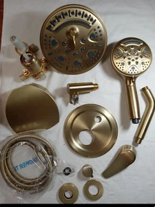 GEBÜRSTETES GOLD WANDHALTERUNG 2 GRIFF 9 SPRÜHWANNE UND DUSCHE WASSERHAHN & HANDKOMBI - Bild 1 von 6