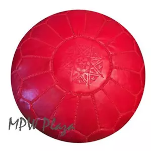MPW Plaza Pouf, Red, Moroccan Leather Ottoman (Un-Stuffed) - Picture 1 of 2