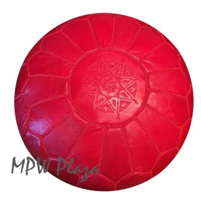 MPW Plaza Pouf, Red, Moroccan Leather Ottoman (Un-Stuffed) - Image 1 of 2
