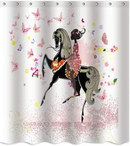 Modern Fabric Shower Curtain for Bathroom Pink Girl Polyester Waterproof 72 In - Picture 1 of 8