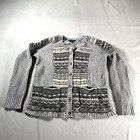 Eddie Bauer Cardigan Sweater Womens Medium Gray Fair Isle Nordic Wool Blend