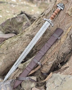 Viking Replica Sword 101-CM Real Damascus Steel Full-Tang Blood Groove Dual Edge - Picture 1 of 7