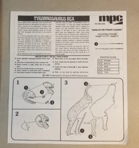 INSTRUCCIONES DE COLECCIÓN TYRANNOSAURUS REX FUNDIMENSIONS MPC 1982 77A - Imagen 1 de 4