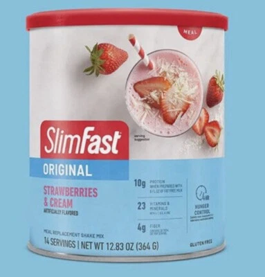 SlimFast Meal Replacement Powder Original Strawberries & Cream Weight Loss Sh... - Изображение 1 из 4