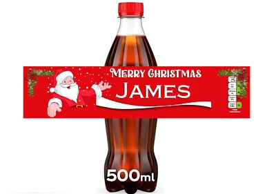 4 x Personalised Cola Christmas Bottle Labels 500ml xmas 2024 coke stickers