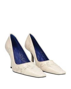 Authentic New BURBERRY Women Ivory CHISEL Leather Pumps Square Toe Heels 9 US 39 - Picture 1 of 19