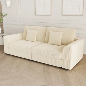 Ufurniture 2 Seater Sofa Corduroy Modular Lounge Couch with Cushions Beige - Picture 1 of 6