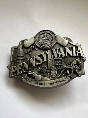 Hebilla de cinturón artesanal de metal vintage 1987 Pennsylvania State Seal Siskiyou (B2) Foto 1 de 4