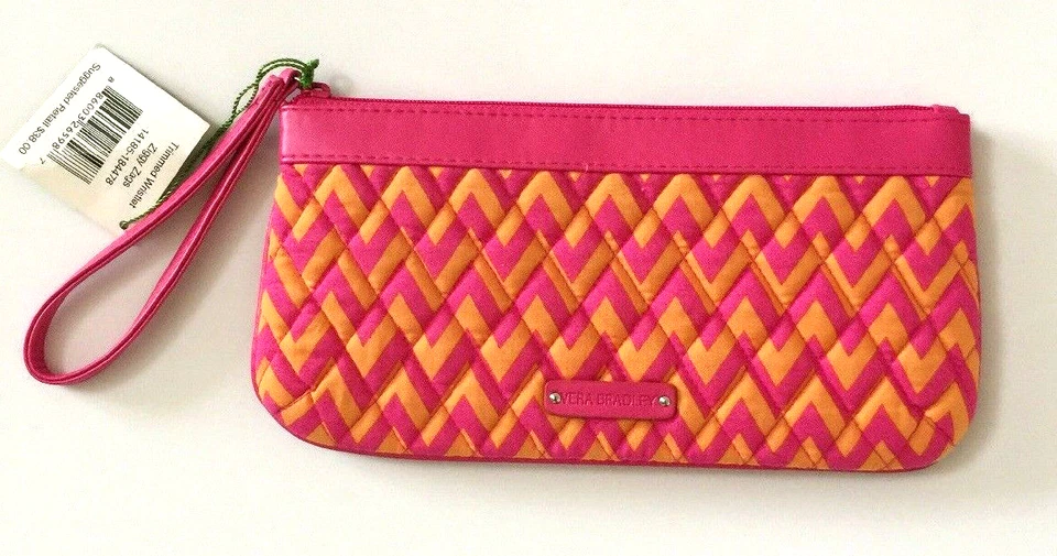 Vera Bradley Trimmed Wristlet Clutch Ziggy Zags Orange Pink