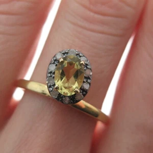 925 Sterling Silver Gold Plated Real Round-Cut Diamond & Citrine Ring Size 8.25 - Picture 1 of 9