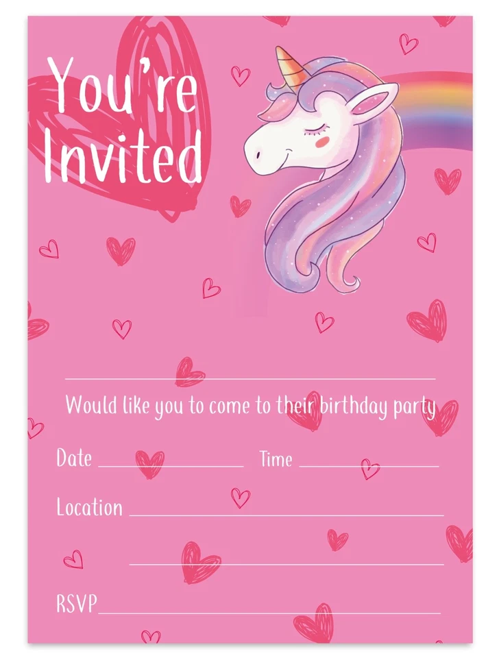 UNICORNIO FIESTA CUMPLEAÑOS INVITACIONES NIÑOS ROSA NIÑAS NIÑOS Foto 1 de 1