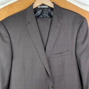 Bachrach Suit Mens 46R Brown Glen Check 100% Wool 2 Button Pants 36x29 Flat - Picture 1 of 23