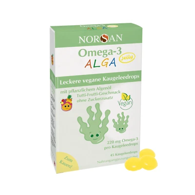 Norsan Omega-3 ALGA vegane Kaugeleedrops für Kinder, ohne Zuckerzusatz, 45 Stück