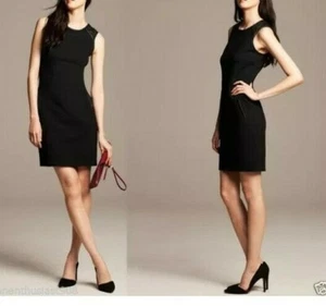 Banana Republic Black Sheath Dress Size 8 Faux Leather Trim Pockets Stretch NWT - Picture 1 of 15