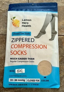 Lemon Hero Health Zippered Compression Socks Closed Toe 6XL 20-30 mmHg Beige NEW - Picture 1 of 2