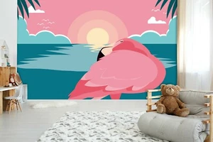 3D Flamingo Landscape Wallpaper Wall Mural Removable Self-adhesive Sticker 539 - Picture 1 of 2