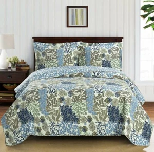 Elena Reversible Quilted Coverlets 3 Piece Oversized Printed Coverlet Set - Picture 1 of 2