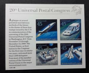US Scott #C126, 1989 45c, 20th UNIVERSAL POSTAL CONGRESS Souvenir Sheet of 4 