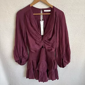 Mustard Seed Shirred Cut Out Romper Womens Small Burgundy - Picture 1 of 7