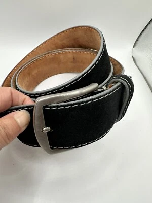 "Cinturón de costura blanco de cuero gamuza genuino negro para hombre Roger Ximenez talla 48""" Foto 1 de 4