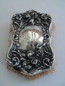 BEAUTIFUL ANTIQUE STERLING SILVER CLOTHES BRUSH w/ CHASED FLORAL DESIGN, c. 1900 - Picture 1 of 9