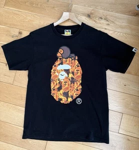 BAPE Flame Milo On Big Ape rare T-shirt Black Orange | A Bathing Ape size L VGC - Picture 1 of 8